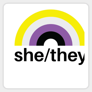 She/They Pronouns Nonbinary Rainbow Sticker